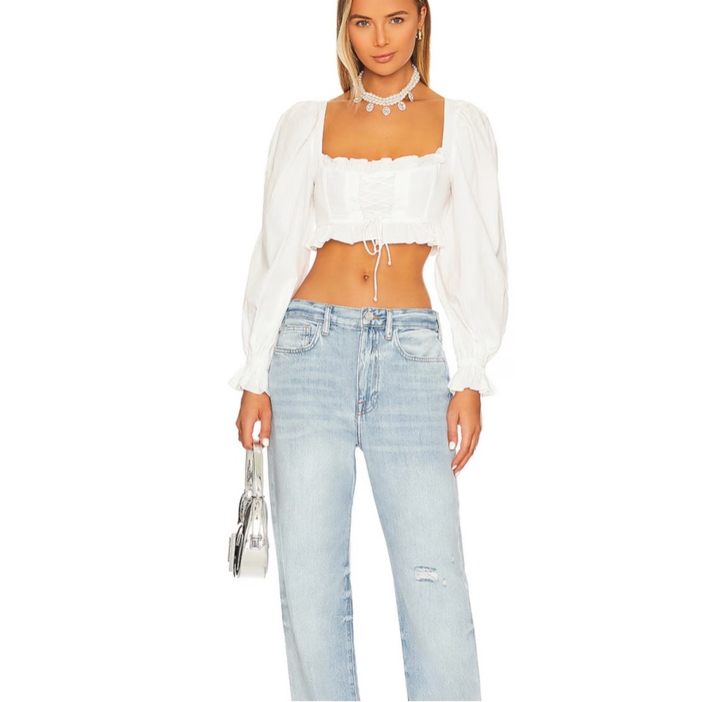 For Love and Lemons Heather Crop Top in White